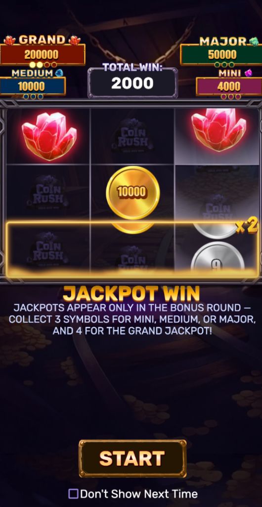 Bonus round jackpot win screen with locked coin discs
