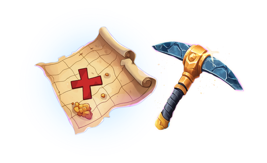 Treasure map and pick symbols